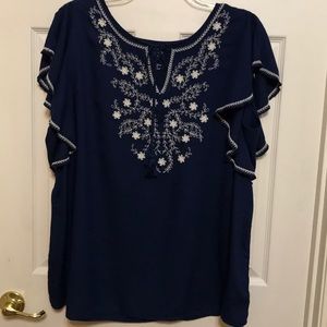 (A)Saint Johns Bay navy & white womans top size 2X